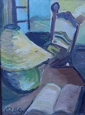 C. Rubbert comparable auction result: c rubbert 2015 stilleben mit stuhl tischlampe und buch l auf leinwa