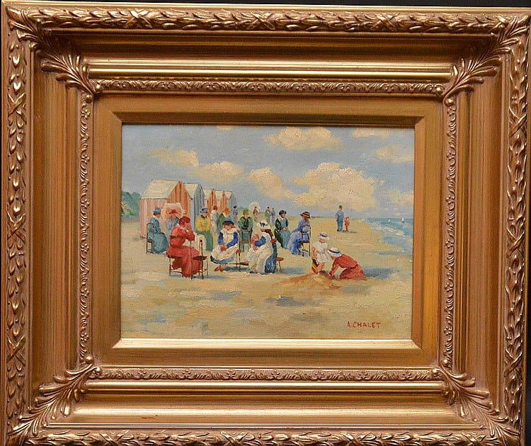 Andre Chalet comparable auction result: andre chalet french born 1954 oil on board women children at the beach 9in x 12in