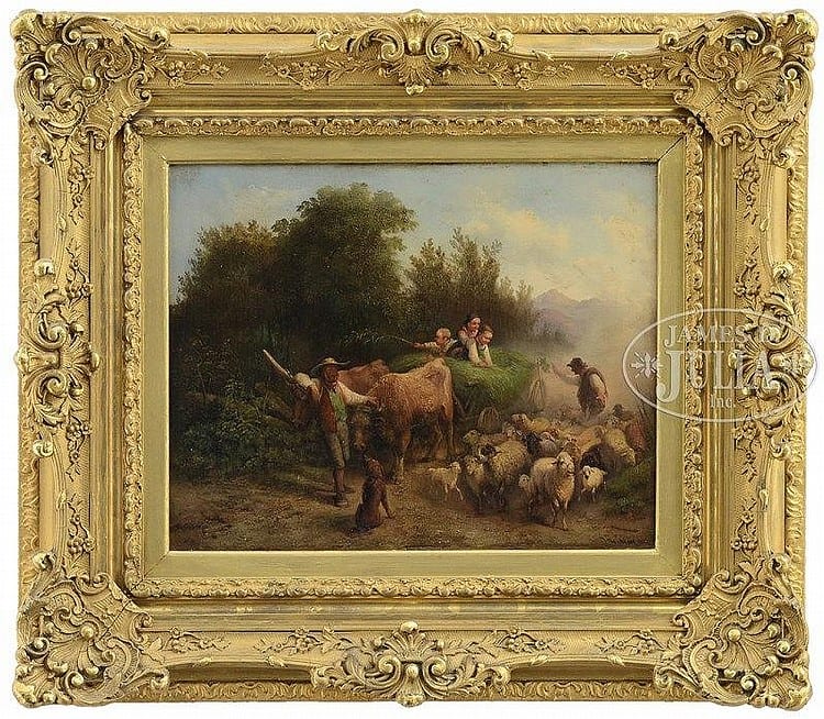Heinrich Marr comparable auction result: joseph heinrich ludwig marr german 1807 1871 children in haywagon riding past a herd of sheep