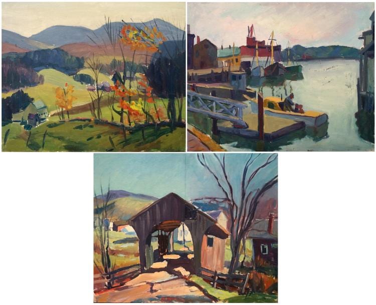 Harriette M. Landon comparable auction result: harriette m landon american 1896 1977 lot 3 oil on artist board rockport harbor landscape and village scene 3 signed verso 16 x 20