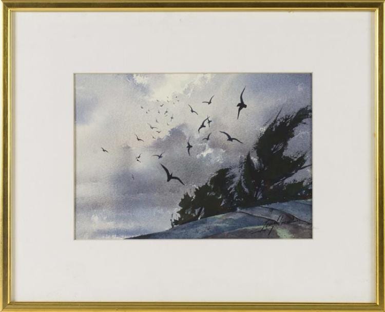 John Leo Loughlin comparable auction result: john leo loughlin massachusetts 1931 2004 gulls over a rock watercolor on paper 9 x 13 framed 17 x 21