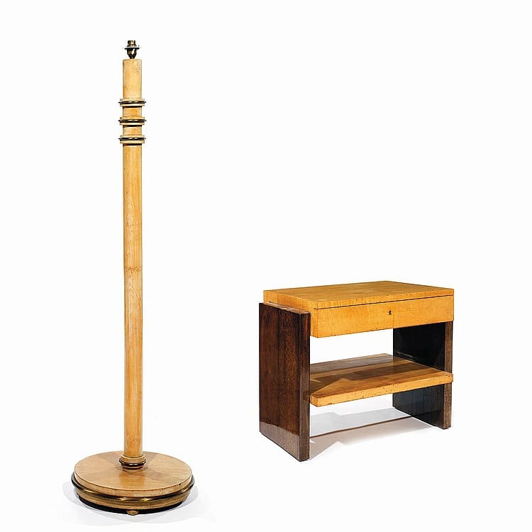 Suzanne Guiguichon comparable auction result: suzanne guiguichon 1900 1985 floor lamp circa 1945 made of sycamore veneer with a circular base highlighted by a gold metal ring