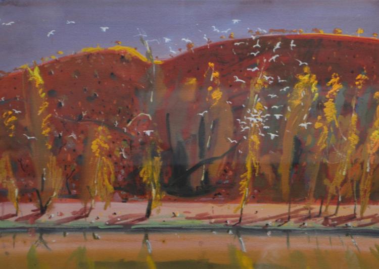 Bela Ivanyi comparable auction result: bela ivanyi leichardt river acrylic and gouache on paper 50 x 70cm