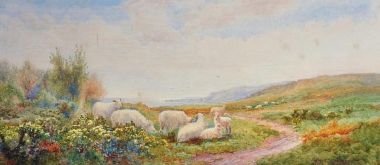 Arthur Stanley Wilkinson comparable auction result: arthur stanley wilkinson c 1860 1930 british sheep in a landscape watercolour signed 9 x 20 and another watercolour by another hand two 2