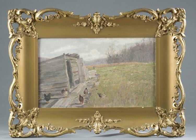 Thomas Lindsay comparable auction result: thomas lindsay landscape with chickens c 19th