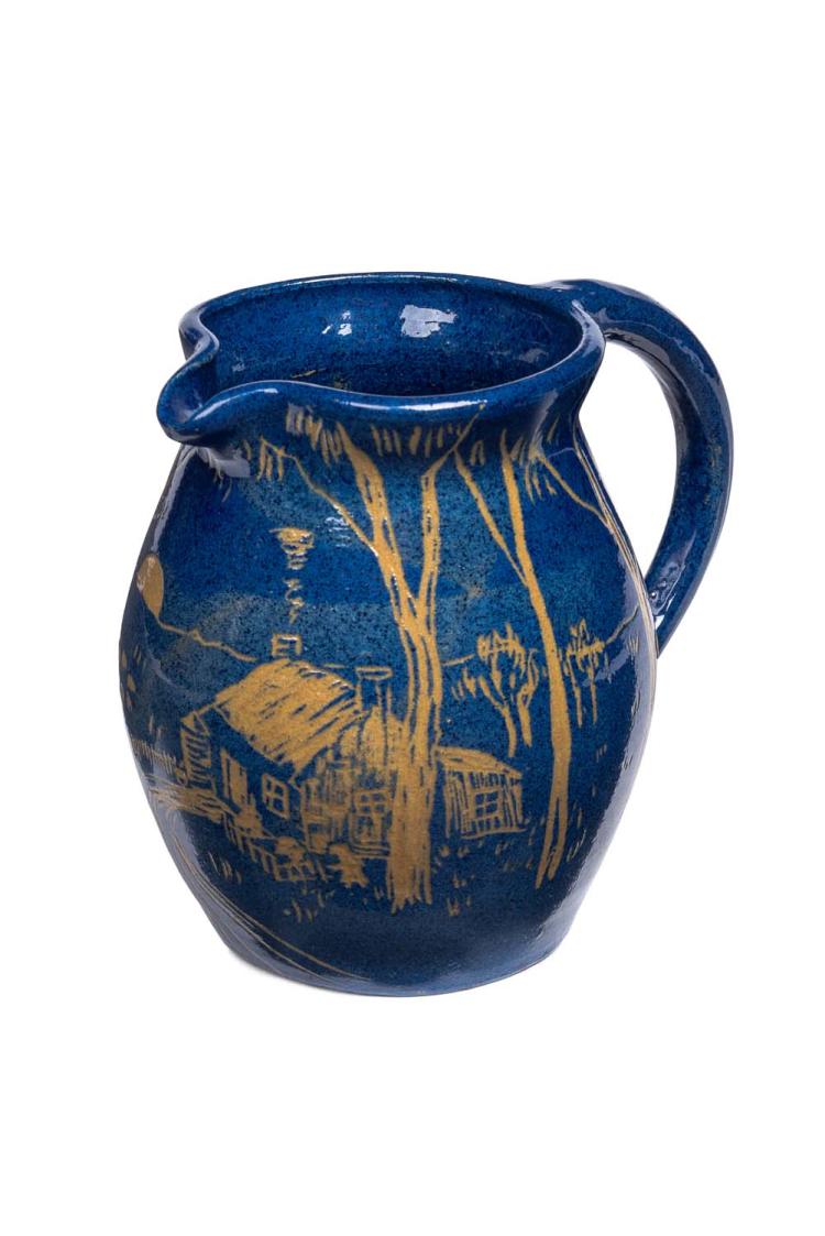 Gladys Reynell comparable auction result: gladys reynell blue glazed pottery jug with scraffito decoraiton