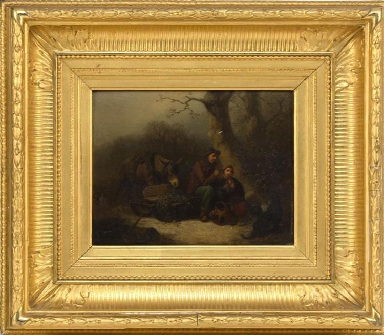 Ferdinand Marohn comparable auction result: ferdinand marohn french 1839 1842 taking a break oil on panel 7 25 x 9 5 framed 15 5 x 17 5