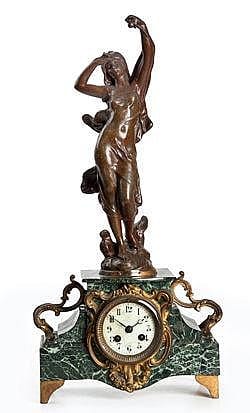 Auguste André Lançon comparable auction result: a french green veined marble and bronze mantel clock sculpture by auguste