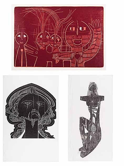 Raymond Andrews comparable auction result: raymond andrews south african 1948 the warrior four faces and figure o