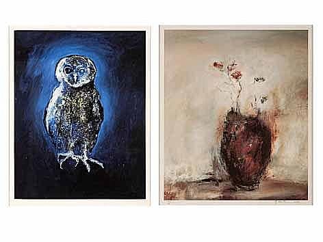 Gail Catlin comparable auction result: gail catlin south african 1948 baby owl and spring flowers two gicl e p