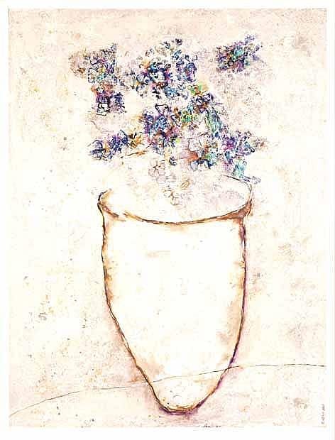 Gail Catlin comparable auction result: gail catlin south african 1948 liquid crystal flowers in a vase gicl e p