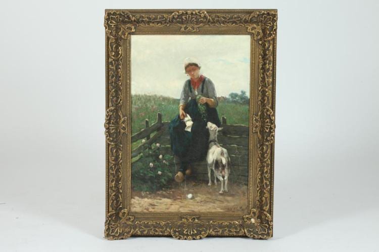 David de la Mar comparable auction result: david de la mar dutch 1832 1898 girl feeding goat signed lower right oil on canvas