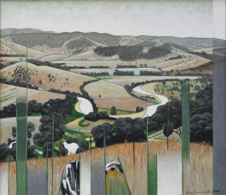 Max Dimmack comparable auction result: max dimmack river bend 2012 acrylic on board 53 x 61cm
