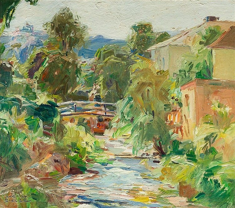 august rieger dorflandschaft mit bach · Ressler Kunst Auktionen GMBH, OstLicht · 2017-02-20 August Rieger comparable auction result: august rieger dorflandschaft mit bach