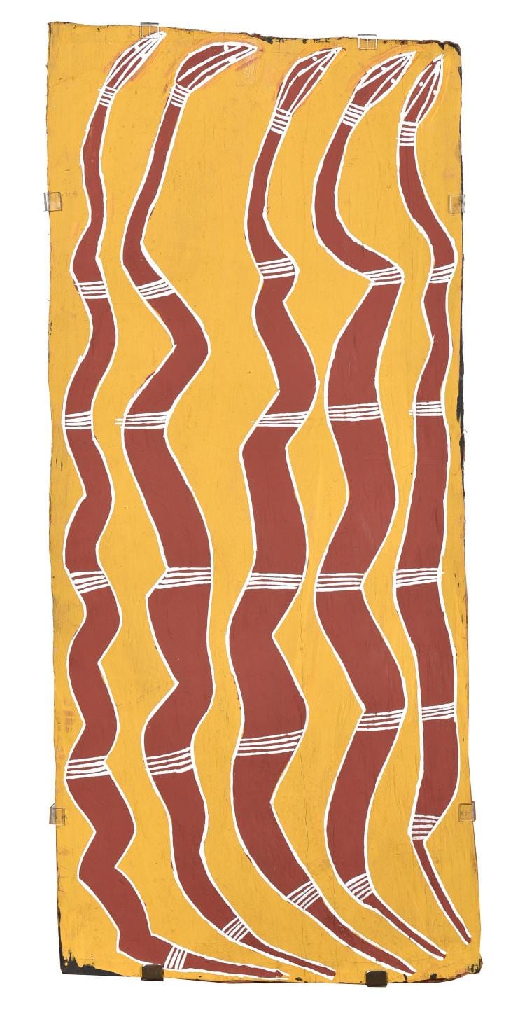 PHILIP GUDTHAYKUDTHAY comparable auction result: philip gudthaykudthay c 1930 2006 wititij natural earth pigments on eucalyptus bark