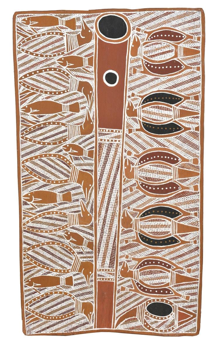Jimmy Wululu comparable auction result: jimmy wululu 1936 2005 untitled natural earth pigments on eucalyptus bark