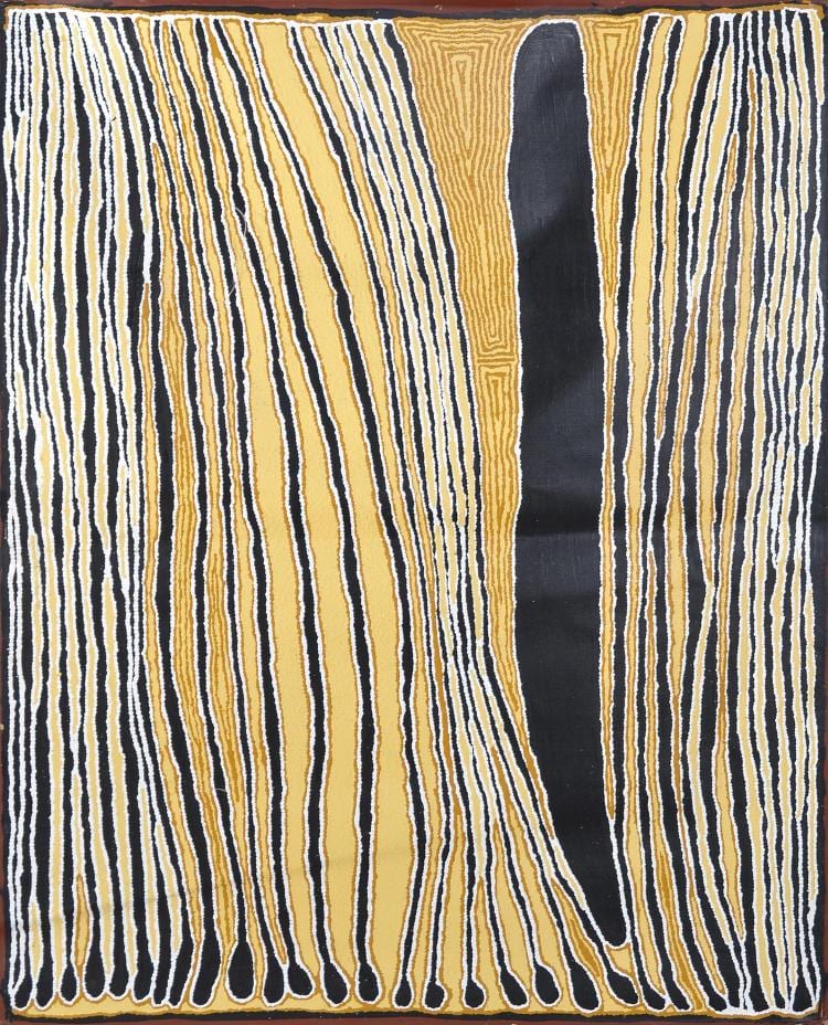 Linda Syddick Napaljarri comparable auction result: linda syddick napaljarri born 1941 spears and headband acrylic on linen