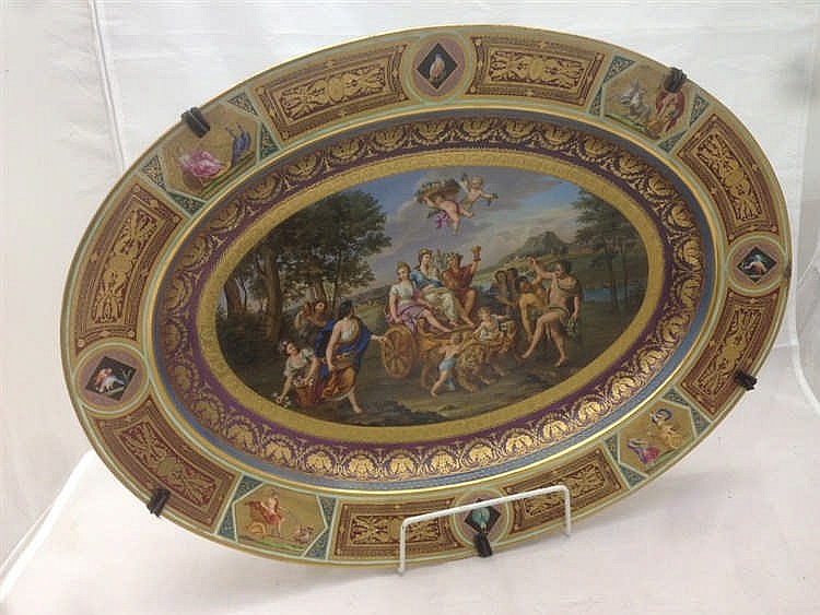 Louis DeNiverville comparable auction result: a 19th century vienna porcelain dished platter finely painted after louis d