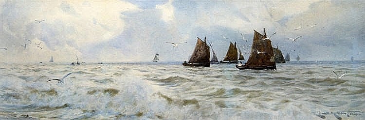 Charles Sim Mottram comparable auction result: charles sim mottram 1852 1919 british return of the fleet watercolour sig