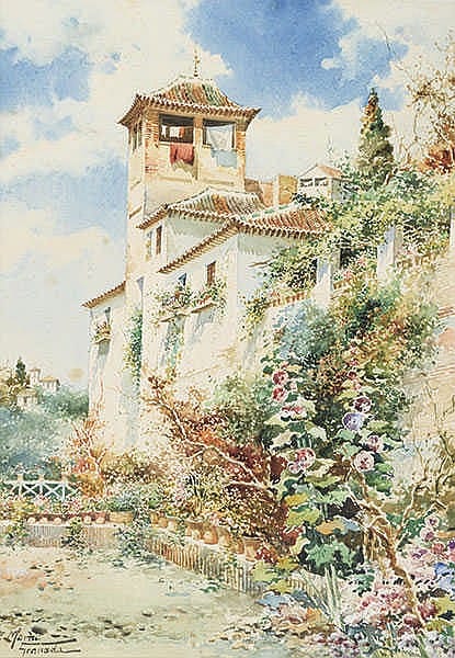 Enrique Marín Higuero comparable auction result: enrique mar n higuero malaga 1876 madrid 1975 vistas de granada a pair of watercolors on canvas