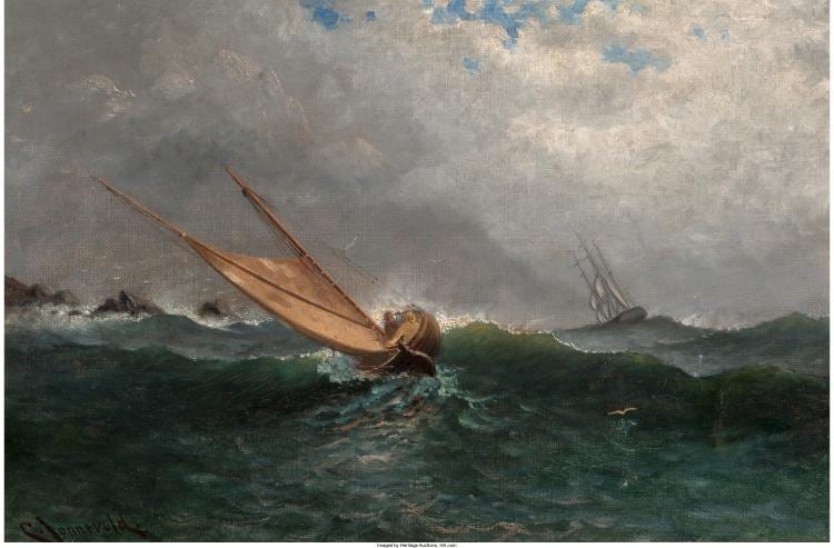 carl henrik jonnevold american 1856 1955 ship on stormy seas oil on canvas 10 · Heritage Auctions · 2017-02-27 Carl Henrik Jonnevold comparable auction result: carl henrik jonnevold american 1856 1955 ship on stormy seas oil on canvas 10