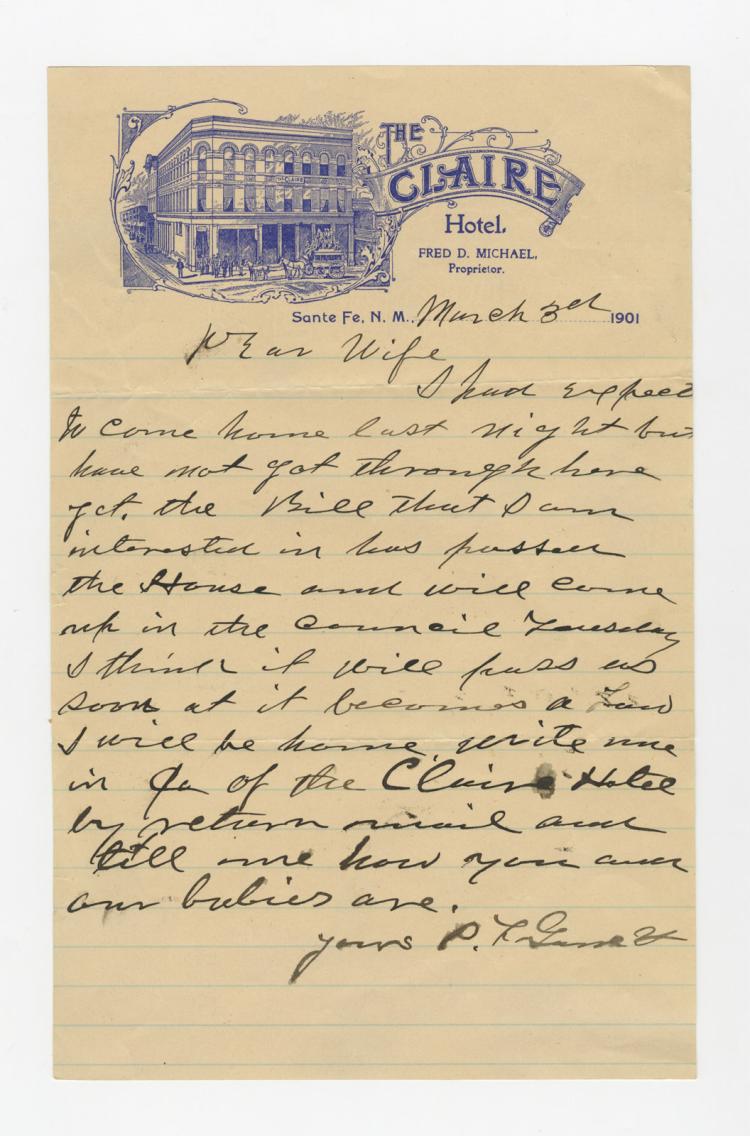 Pat Garrett, Lawman who killed Billy The Kid, writes to his wife sold by University Archives, lot 72 — auction record photograph