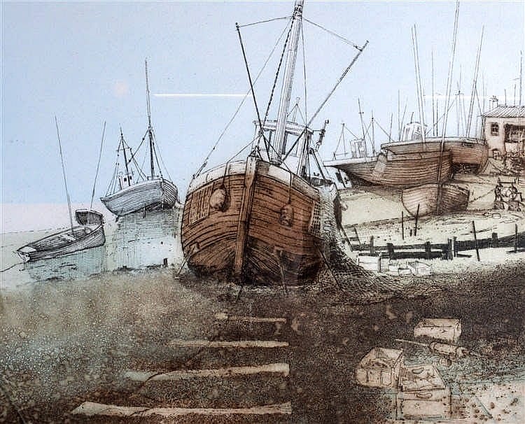 Michael Chaplin comparable auction result: michael chaplin british a framed artist proof dungeness together with