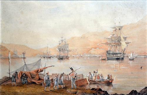 Joseph Cartwright comparable auction result: joseph cartwright 1789 1829 town and harbour of vathi ithaka island 1821 38 x 59cm