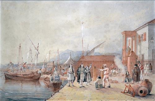 Joseph Cartwright comparable auction result: joseph cartwright 1789 1829 the quarantine station of lefkada island 1821 38 x 59cm