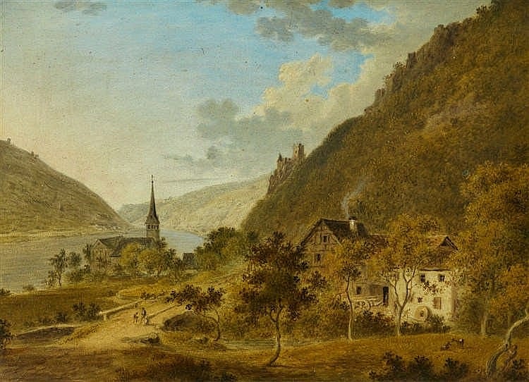 Friedrich Christian Reinermann comparable auction result: friedrich christian reinermann attributed to river landscape with a church and castle ruins