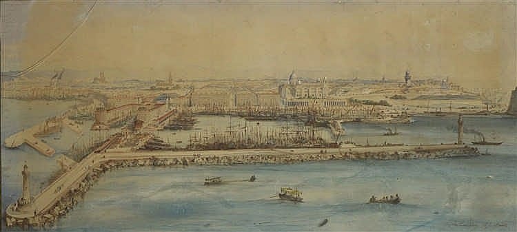 Louis-Amable Crapelet comparable auction result: louis amable crapelet 1822 1867 le port de marseille 1858 grande aquare