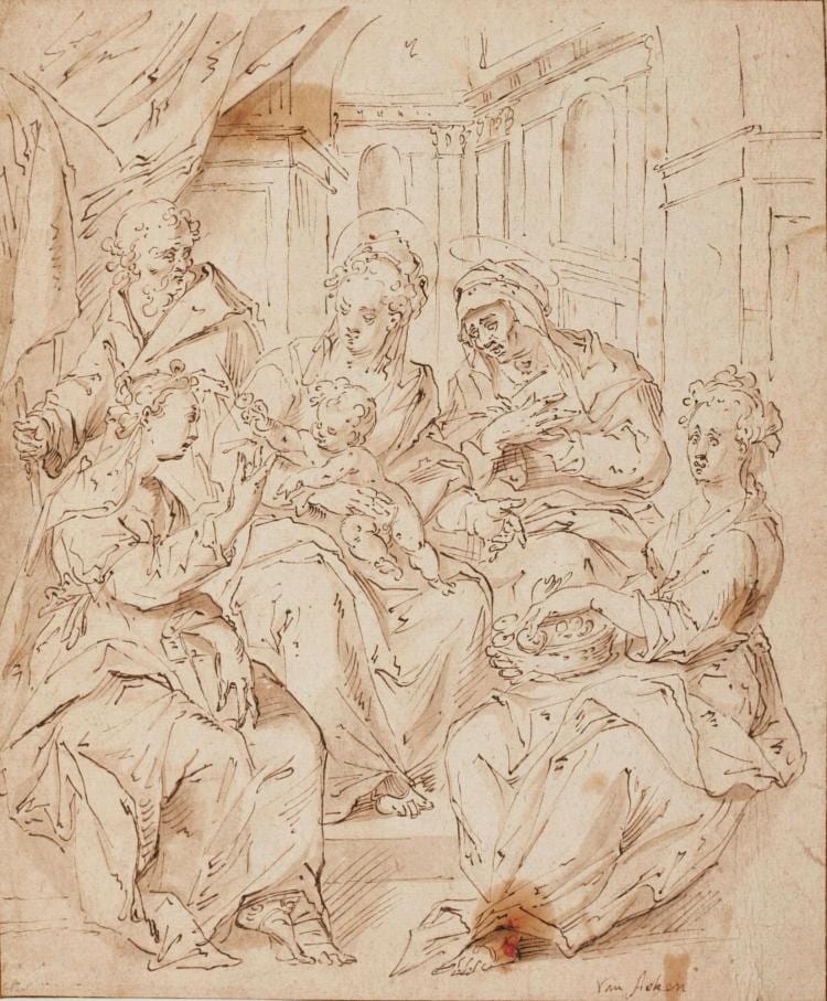 Hendrik Voogd comparable auction result: hendrik voogd mother and son with a dog in a wooded landscape