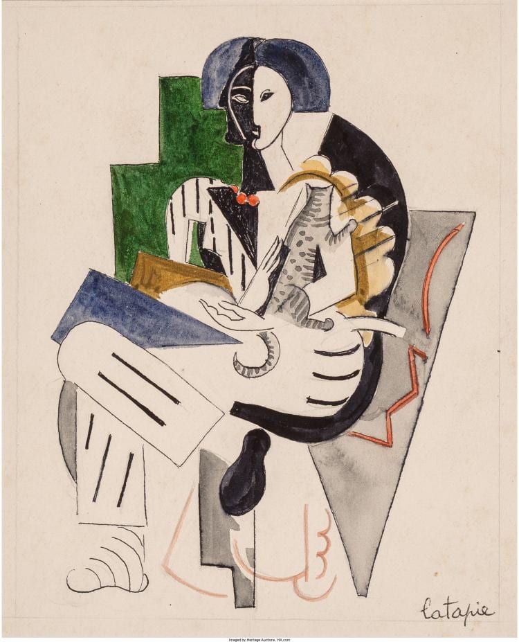 Louis Robert Arthur Latapie comparable auction result: louis robert arthur latapie french 1891 1972 woman with cat watercolor and in