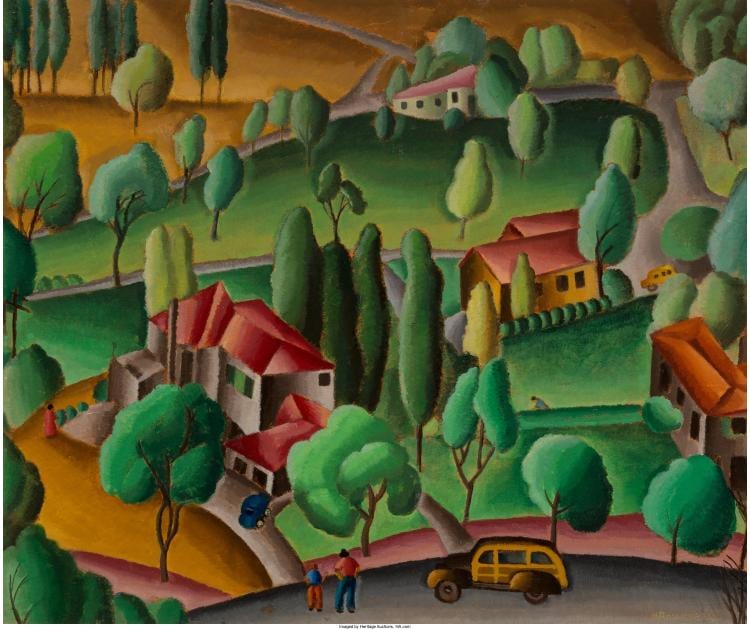 Helen Hoffman Rousseau comparable auction result: helen hoffman rousseau american 1895 1992 palos verdes oil on board 21 1 2 x
