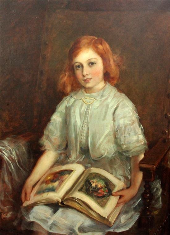 John Hanson Walker comparable auction result: john hanson walker 1844 1933 portrait of a seated girl reading a picture book 36 x 28in