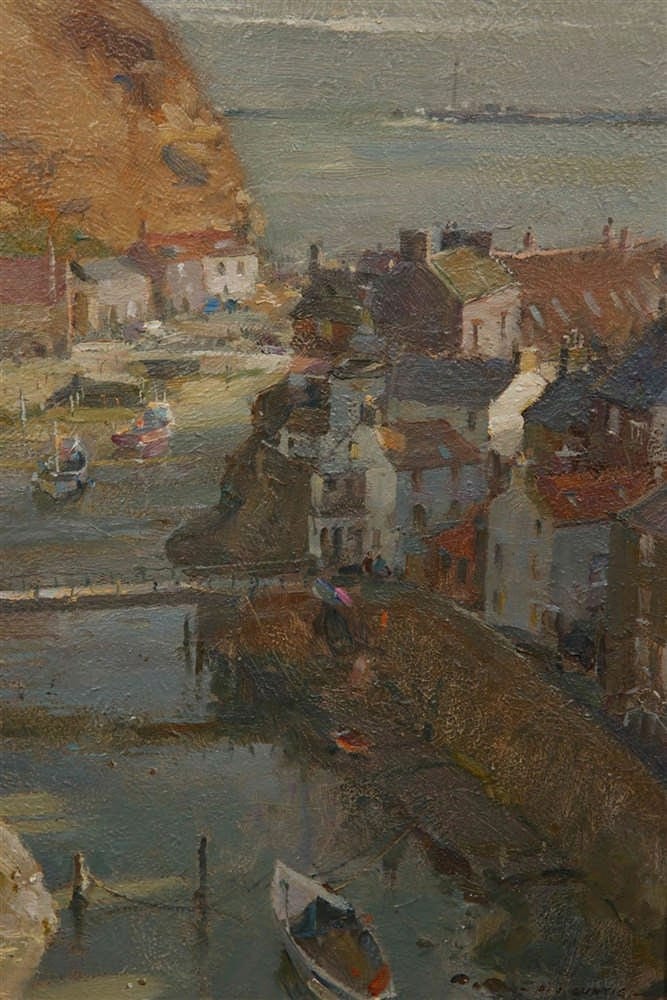 David J. Curtis comparable auction result: david j curtis british born 1948 first light staithes signed and dat
