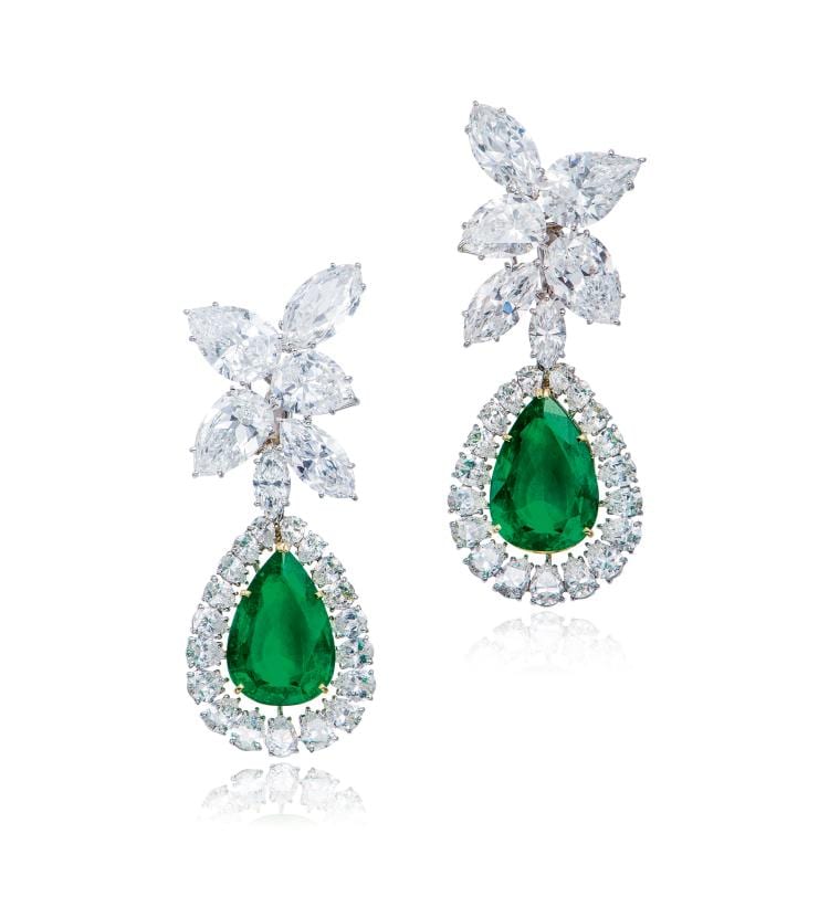 A PAIR OF COLOMBIAN EMERALD AND DIAMOND EARCLIPS, BY Jacques Timey For Harry Winston comparable sale