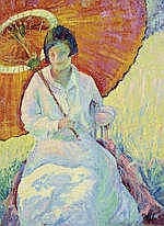 Omer Thomas Lassonde comparable auction result: omer thomas lassonde 1903 1980 seated woman with a parasol 24 x 18in overall 30 x 23in