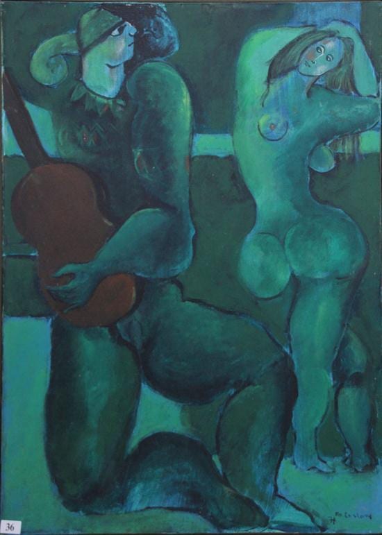 Pio Carlone comparable auction result: pio carlone 1939 jester and guitar oil on canvas signed lower right and dated 1974 69 5 x 49 5cm