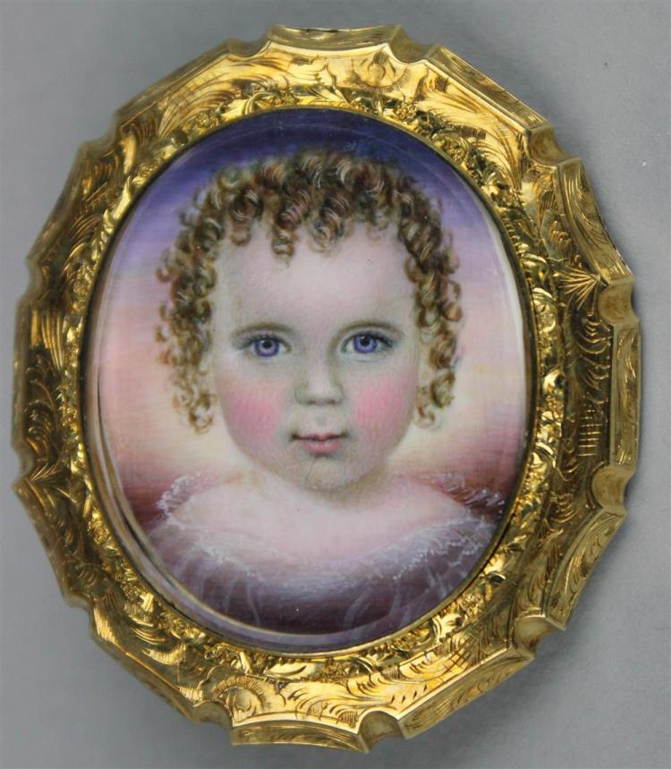 Clarissa Peters Russell comparable auction result: clarissa peters russell mrs moses b russell american 1809 1854 young child with ringlets watercolor miniature 1 1 2 x 1 in