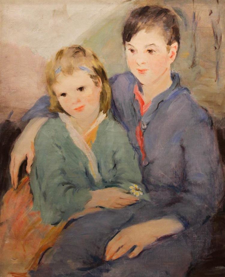 Camelia Whitehurst comparable auction result: camelia whitehurst american 1871 1936 portrait of a brother and sister oil on canvas 30 x 25 in