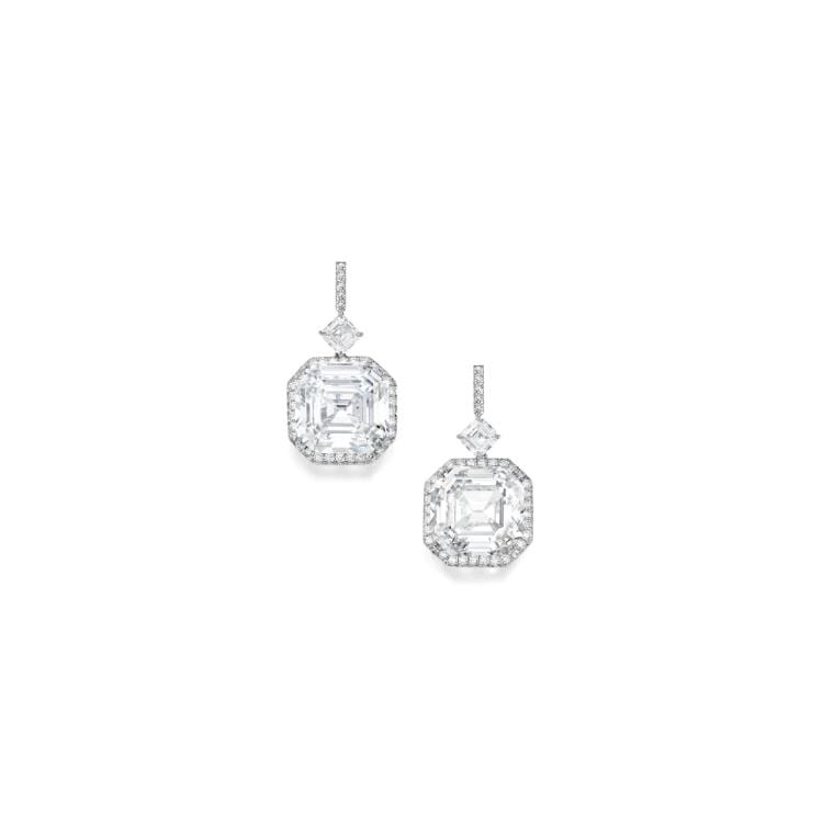 Extraordinary Pair Of Platinum And Diamond EARRINGS comparable sale