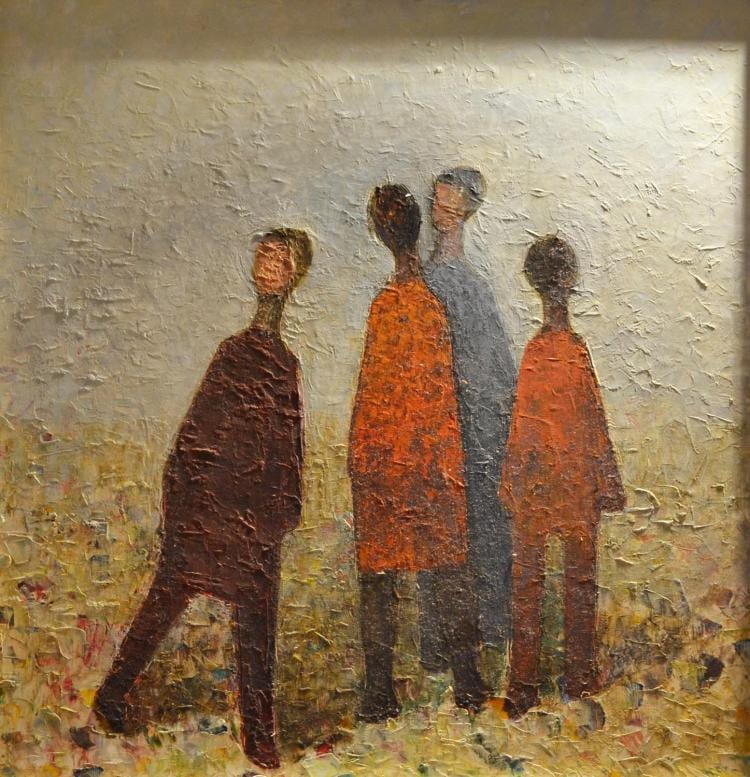 Hana Juskovic comparable auction result: hana juskovic modernist figures oil on masonite 65 5 x 59cm