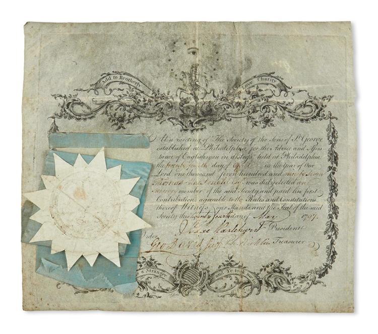 E. (1824) George comparable auction result: pennsylvania membership certificate of the society of the sons of st george