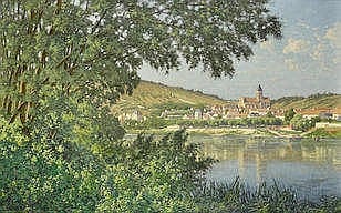 Léon Joubert comparable auction result: l on joubert french 1851 1928 vue de v theuil bord de rivi re 32 1 4 x 51 1 2in 82 x 131cm