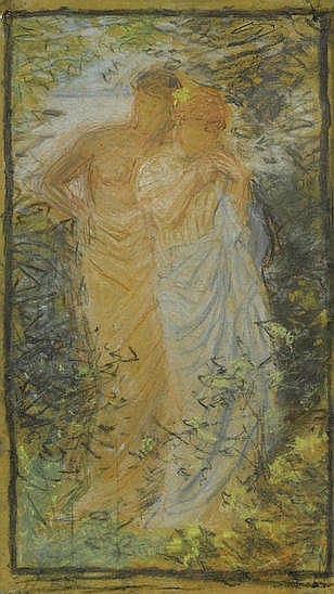 Albert Joseph Moore comparable auction result: albert joseph moore british 1841 1893 lovers 12 7 8 x 7in 32 8 x 18cm