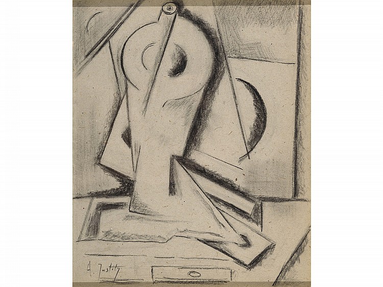 Alfred Justitz comparable auction result: alfred justitz czech republic 1879 1934 cubist still life charcoal on paper
