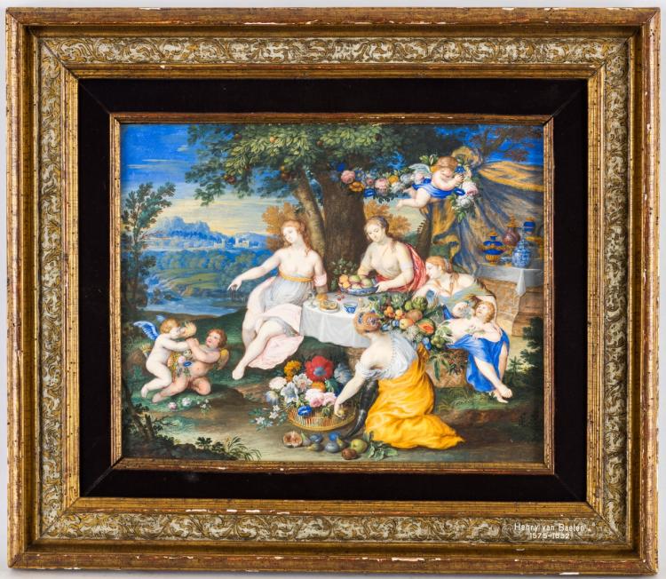 Richard van Orley comparable auction result: richard van orley 1663 1732 attr c r s pomone v nus et bacchus enfant tempera sur papier maroufl e sur toile 24 5x30 5 cm