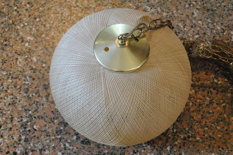 mid century hanging light fixture with woven design shade · Link Auction Galleries · 2017-04-21 T. Light comparable auction result: mid century hanging light fixture with woven design shade
