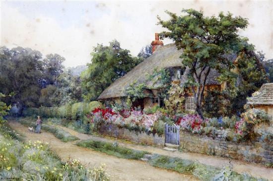 Ernest Albert Chadwick comparable auction result: ernest albert chadwick 1876 1955 woman passing at thatched cottage 10 x 14 75in